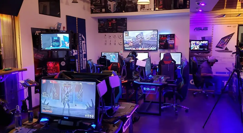 The JCO Gaming LAN floor in Avondale lit at night